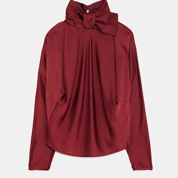 Zara Elegant Burgundy Women's Top with Bow Detail - Picture 1 of 6